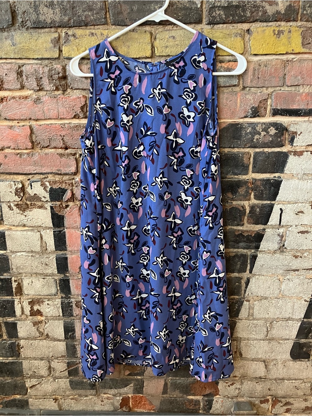 Halogen Periwinkle Blue Floral Midi Dress with Black, Pink & White Accents- sz S